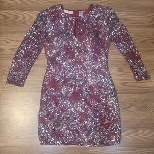 Sequined and Beaded Embellished Burgundy Minidress by Scala